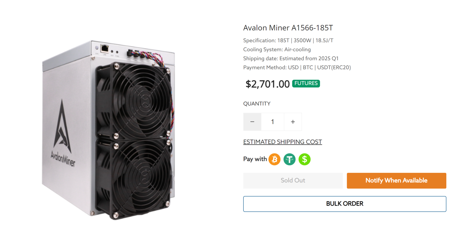 Asic Avalon Miner 1566 de marque Canaan AvalonMiner