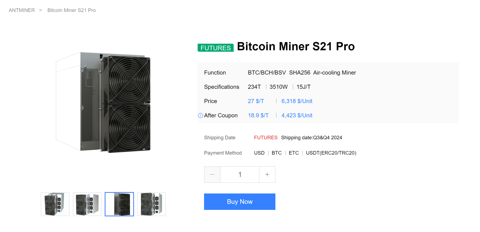 ASIC S21 Pro de la marque Bitmain Antminer