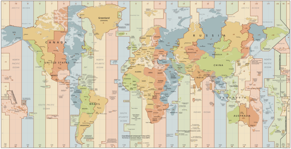 Carte du monde et des fuseaux horaires