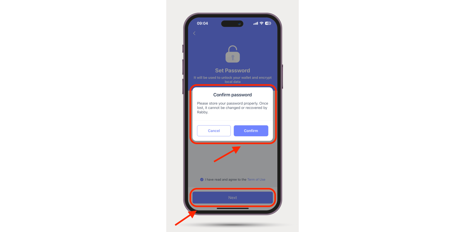 Confirmation de votre mot de passe rabby wallet