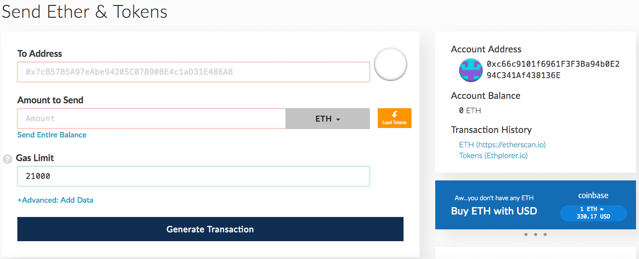 Envoyer de l'ETH vers Binance à partir de MyEtherWallet