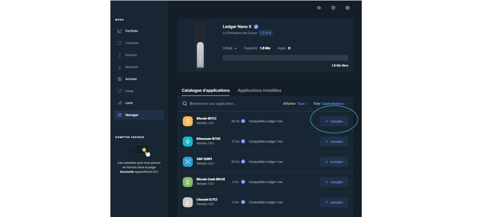 Installer application Bitcoin ou autre sur Ledger depuis Ledger Live