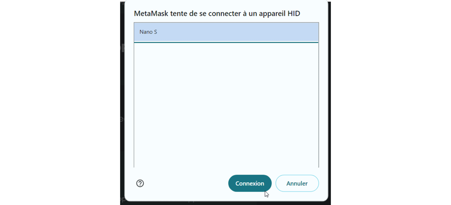 Sélectionne la ledger et clique sur connexion