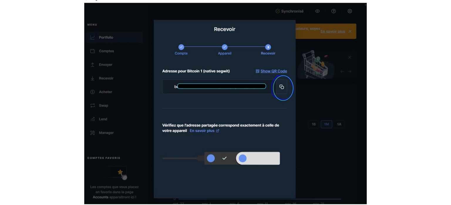 Copiez l'adresse sur Ledger Live