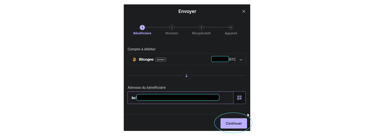 Choisir adresse expéditrice et destinataire sur Ledger Live