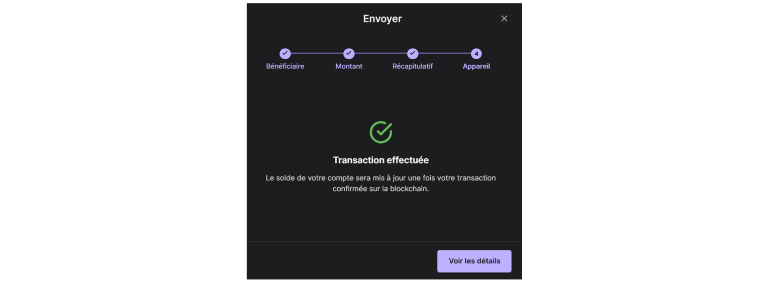 La transaction est validée sur Ledger Live