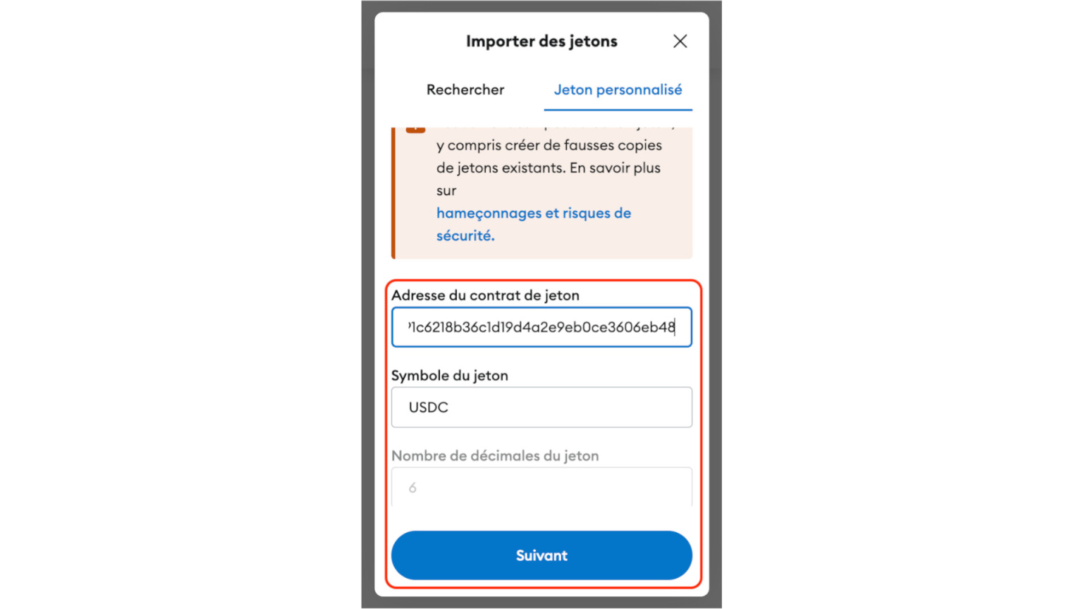 ajout adresse jeton metamask
