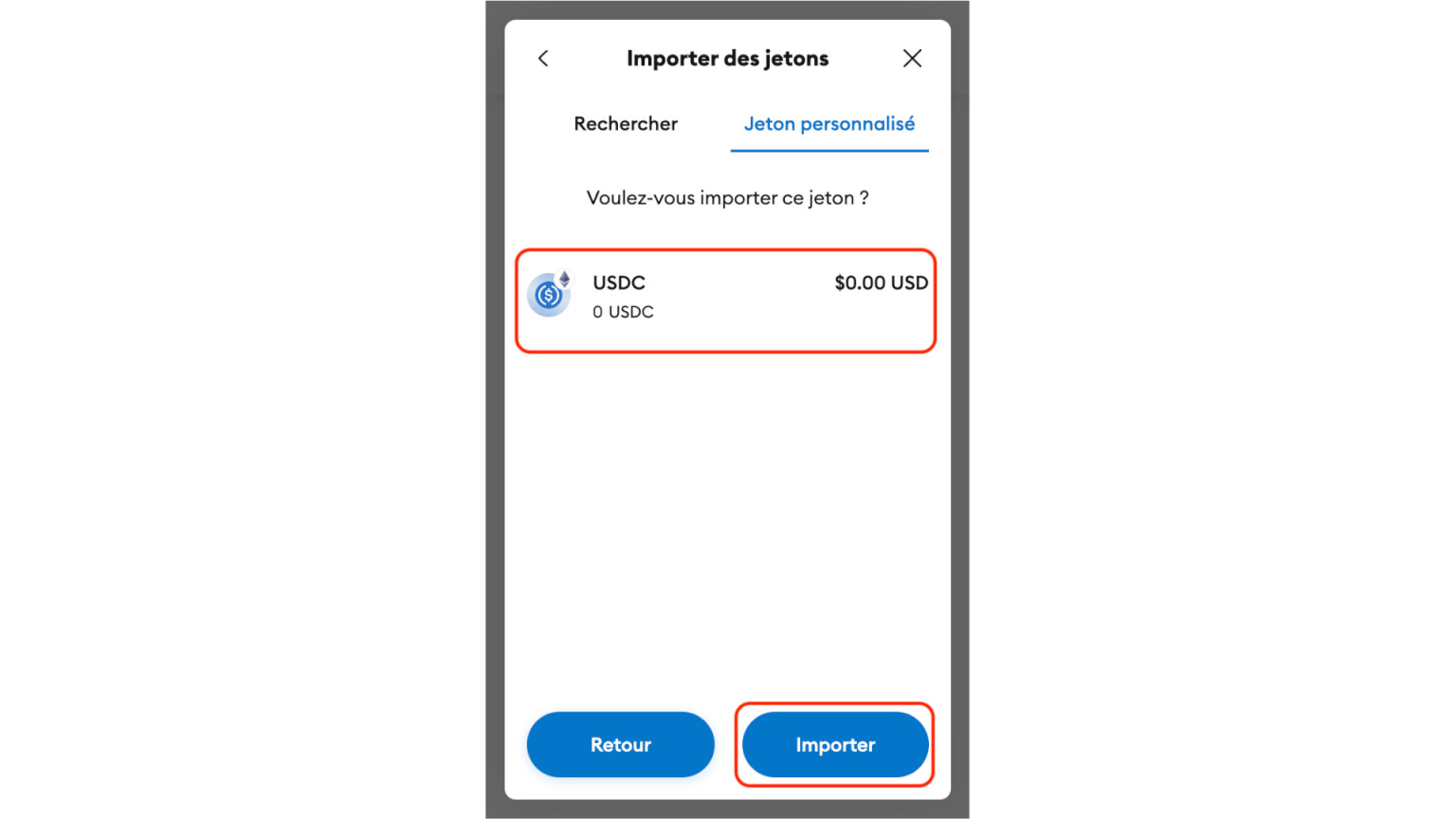jeton importé sur metamask