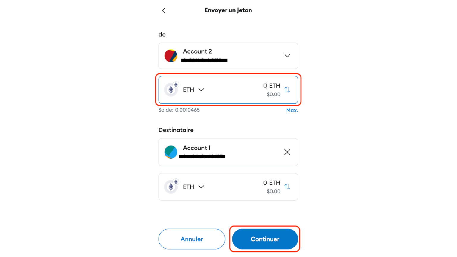 indiquer le nombre de token à envoyer