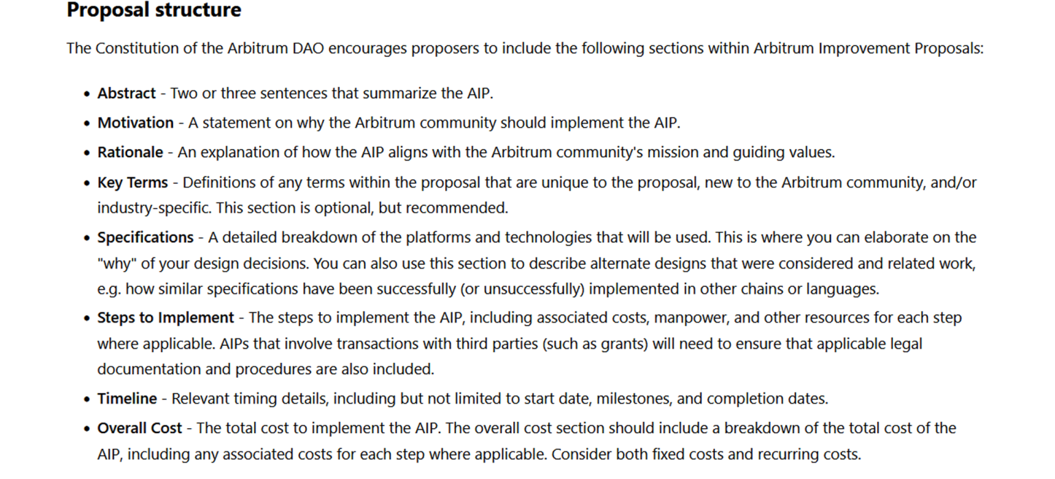 Structure d'une proposition DAO chez Arbitrum