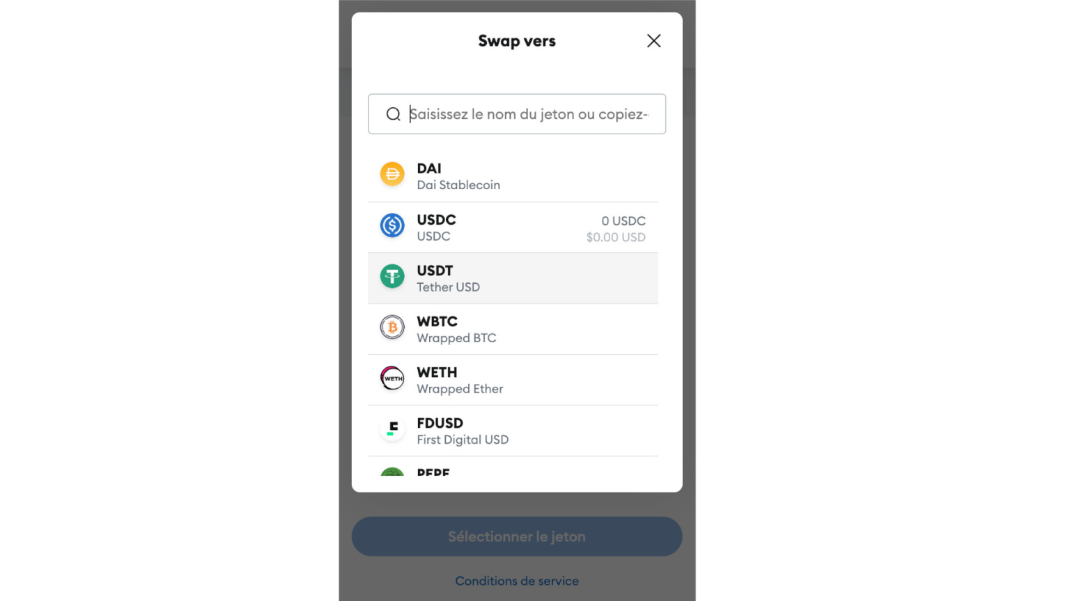 liste de token à échanger