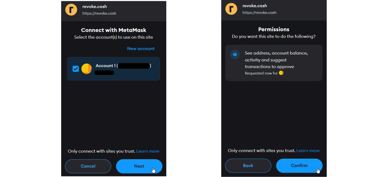 Acceptez l'accès de Revoke.cash sur votre wallet