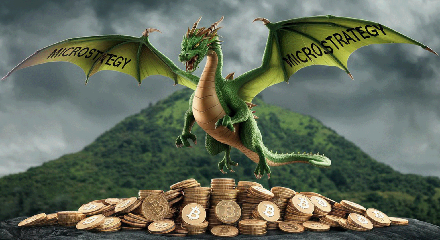 Le dragon MicroStrategy devant sa pile de bitcoins