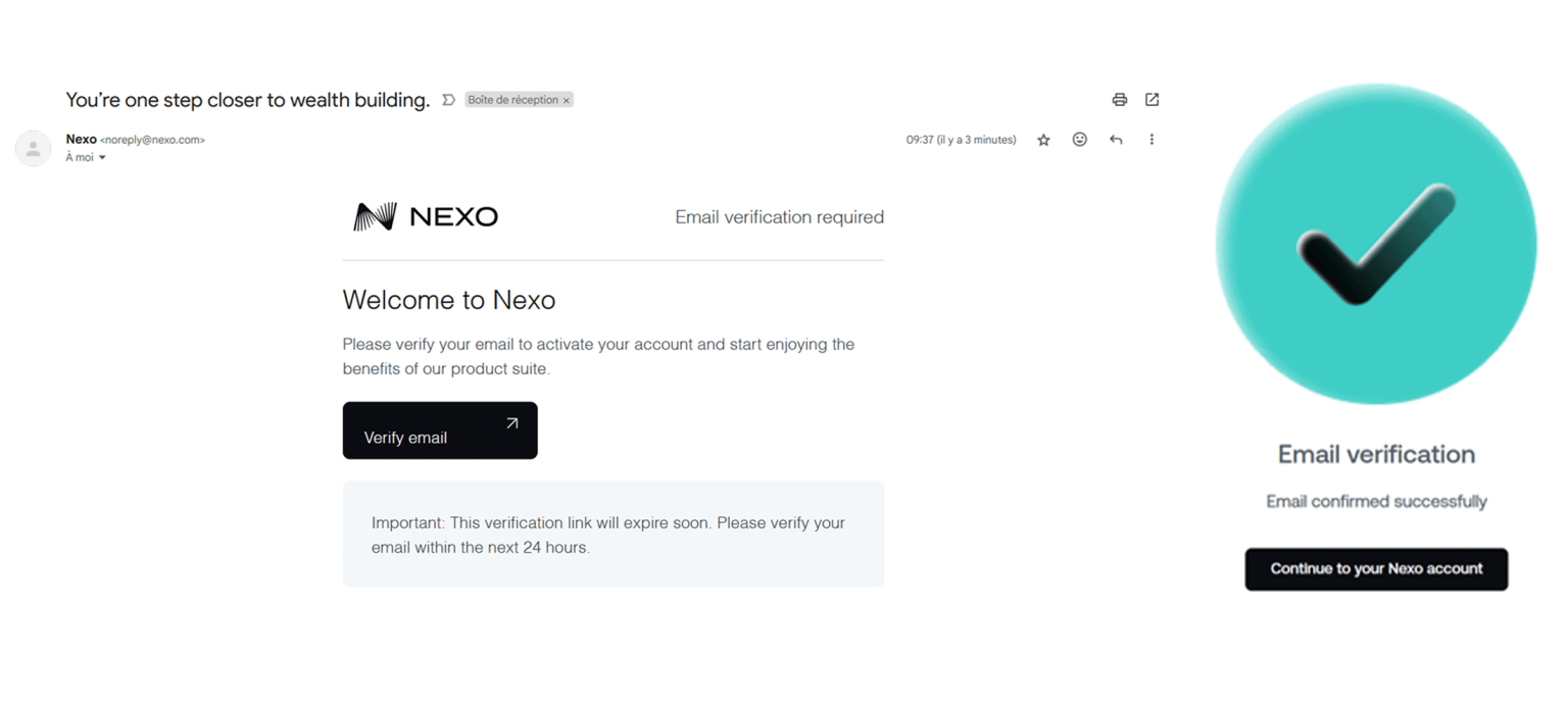 Plateforme Nexo et verification de l'email