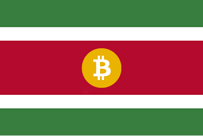 Drapeau du Suriname avec logo Bitcoin