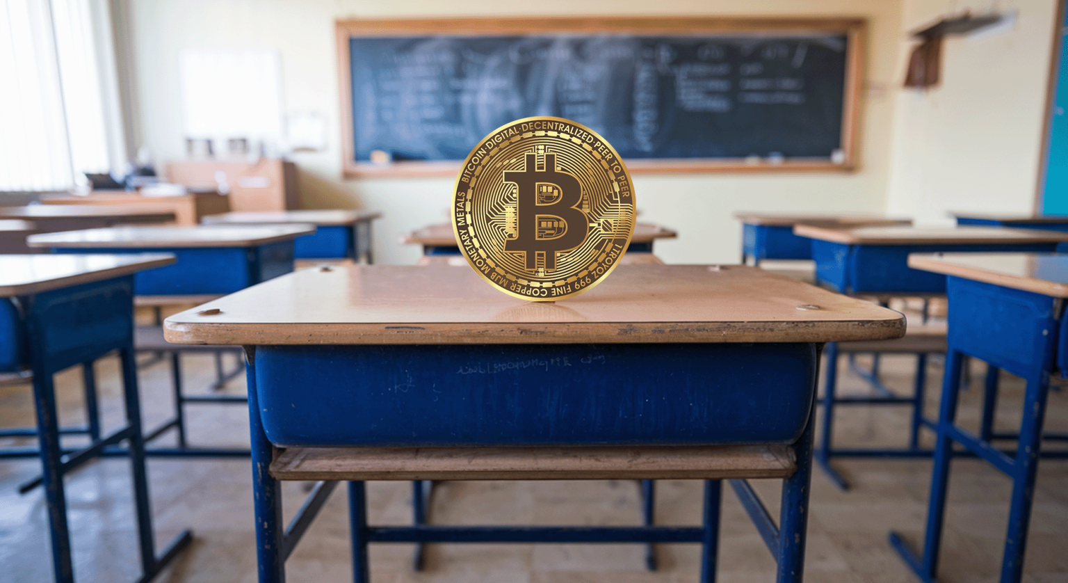 Un bitcoin va à l'école pour apprendre des notions en crypto