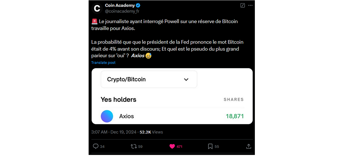 Copie d’écran du compte X de CoinAcademy