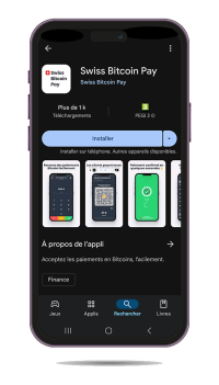 Screen de l'application Swiss Bitcoin Pay à télécharger sur le store