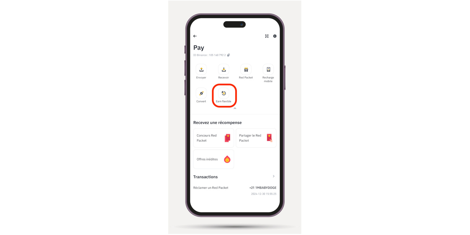 écran d'accueil earn flexible binance pay