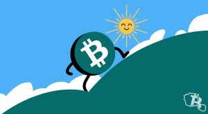 Un Bitcoin vert en direction du soleil