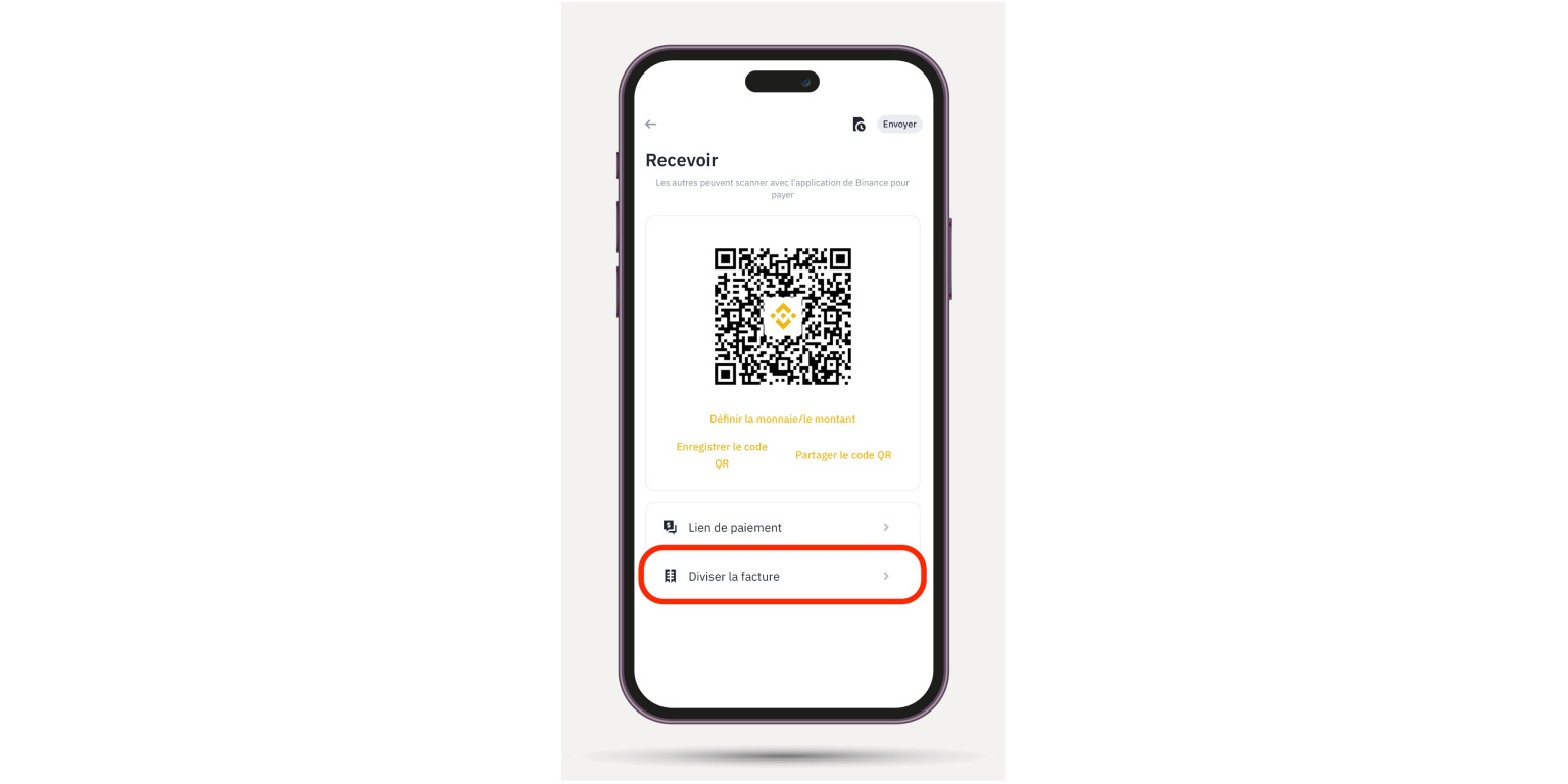 interface binance pay diviser sa facture