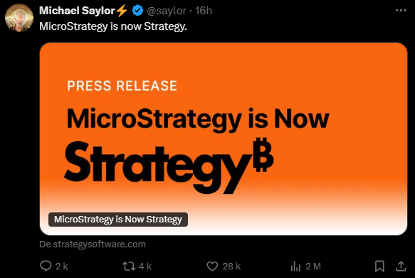 MicroStrategy devient Strategy et s'oriente plus que jamais vers Bitcoin