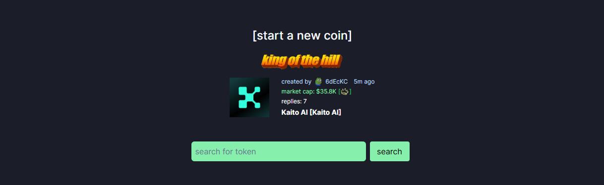 Page d'accueil de Pump.fun pour créer un memecoin en 5 minutes chrono
