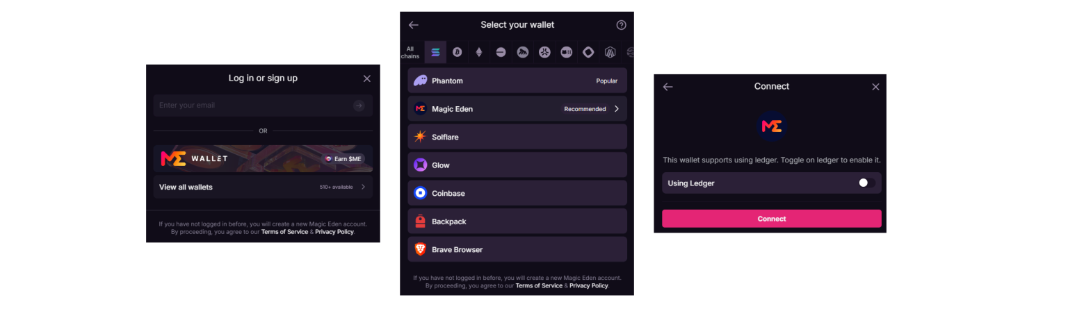 Etapes pour connecter le wallet Magic Eden à la plateforme