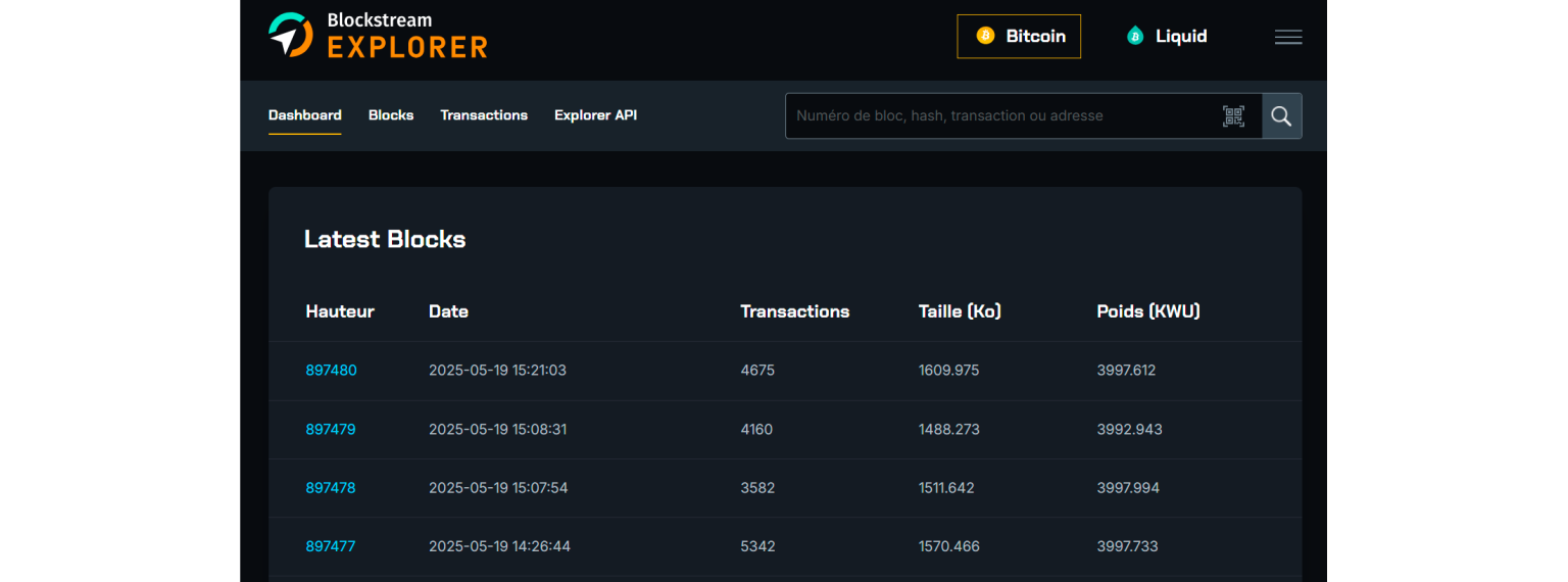 screen page accueil Blockstream
