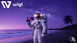 astronaute tient une carte wigl