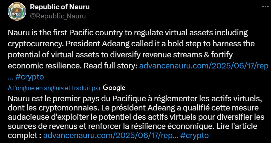 Nauru Pacifique règlementation crypto Web3