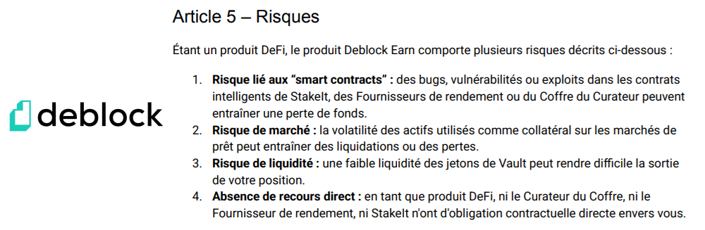 Conditions générales d'utilisation des coffres d'épargne Deblock