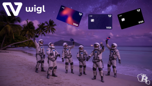 Astronautes fêtent les cartes Wigl