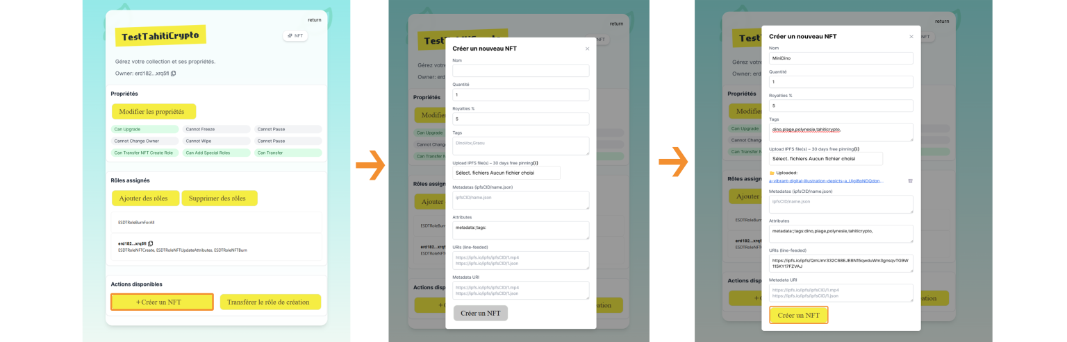 Créer son NFT dans une collection sur la dApp DinoTools