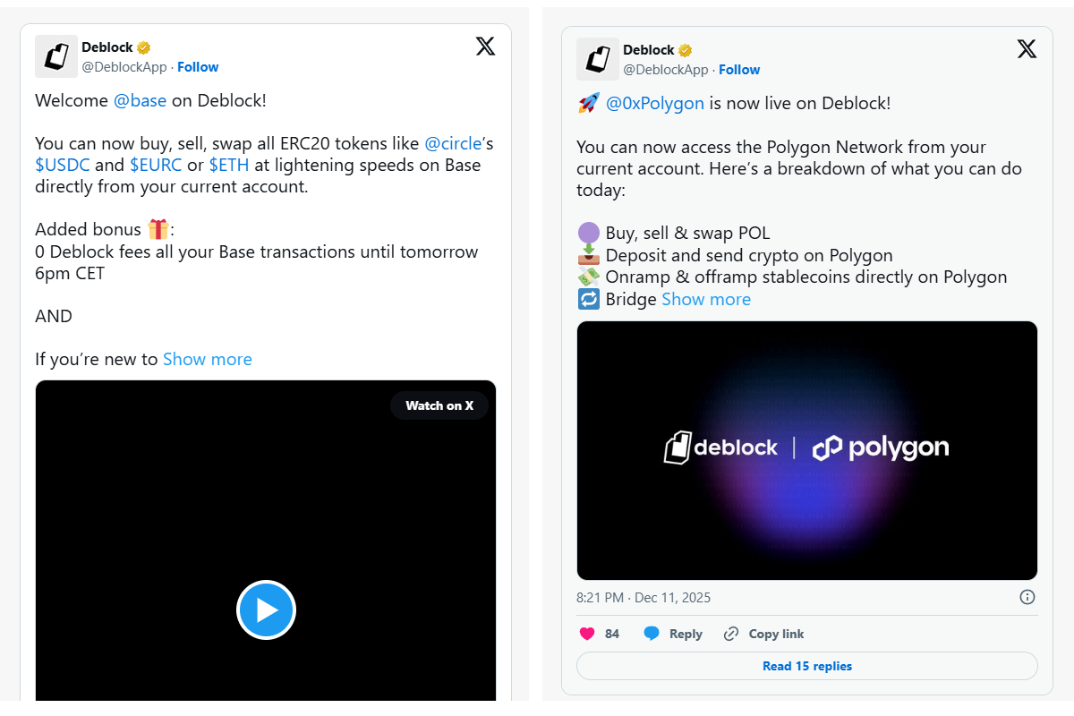 Intégrations des blockchains BASE, POLYGON et ARBITRUM sur Deblock