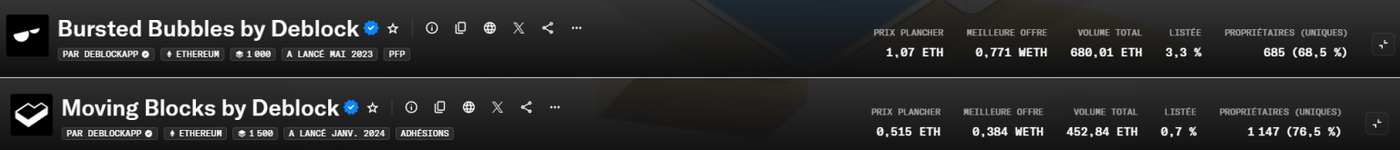 Bursted Bubbles et Moving Blocks Opensea.