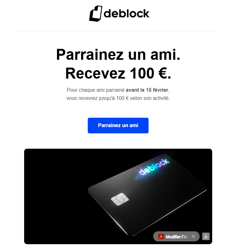 Parrainez un ami et recevez jusqu'à 100€.