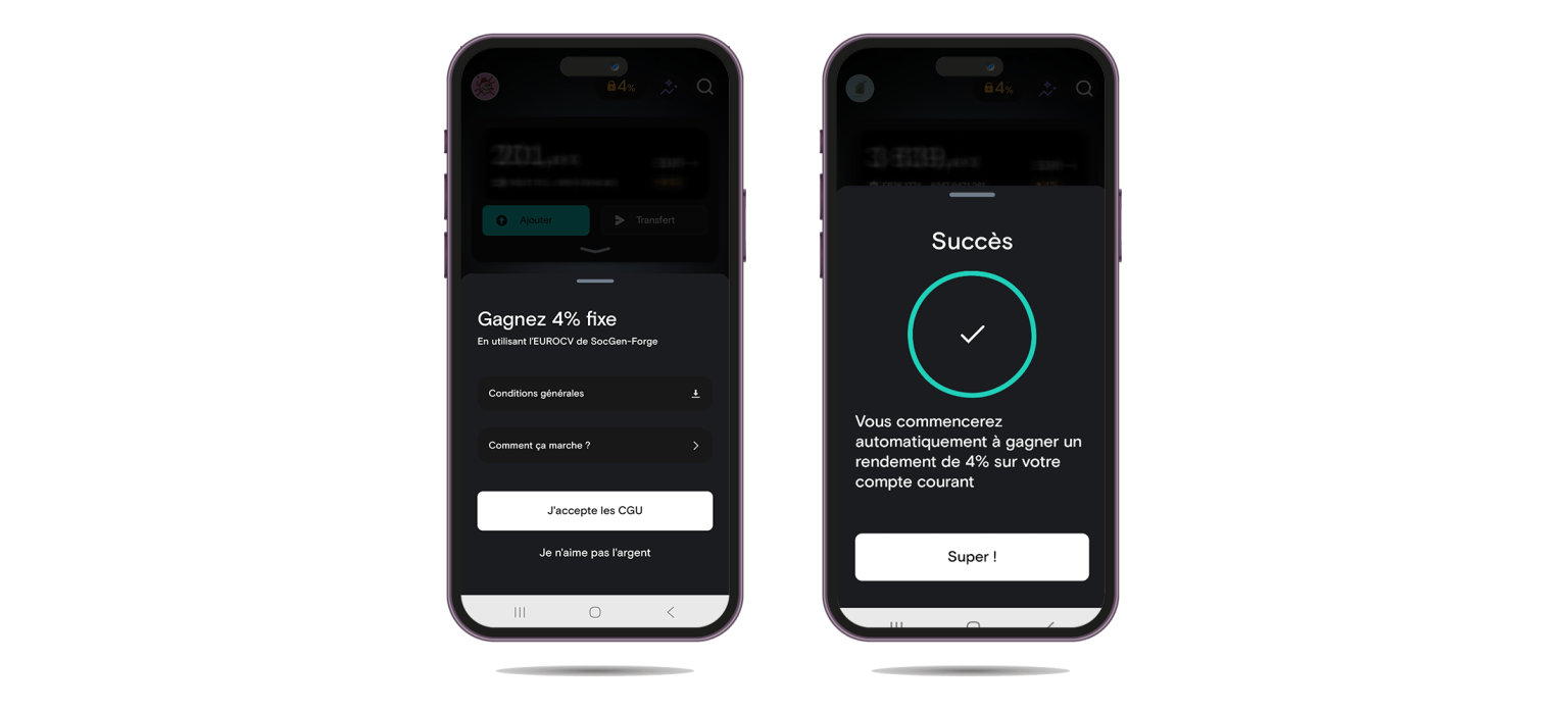 Activation du rendement de 4% annuel sur l'app Deblock