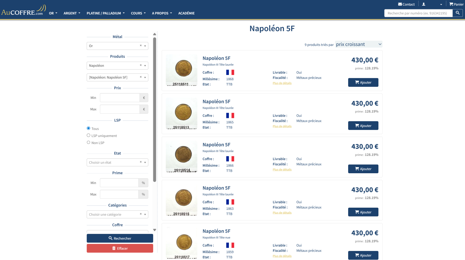 Achat de pièce d'or AuCoffre