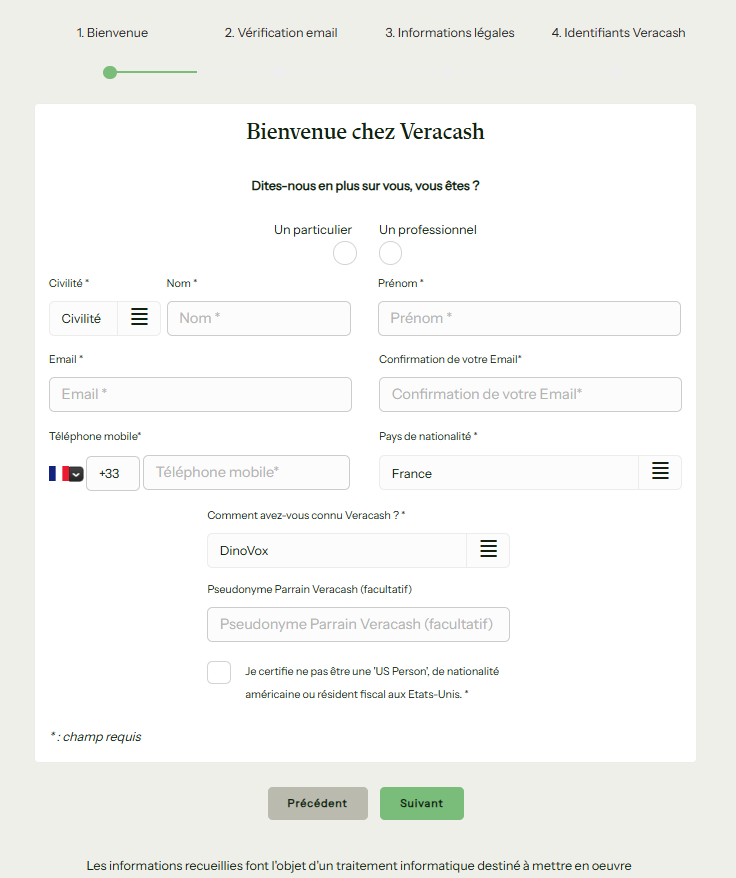 Inscription à Veracash