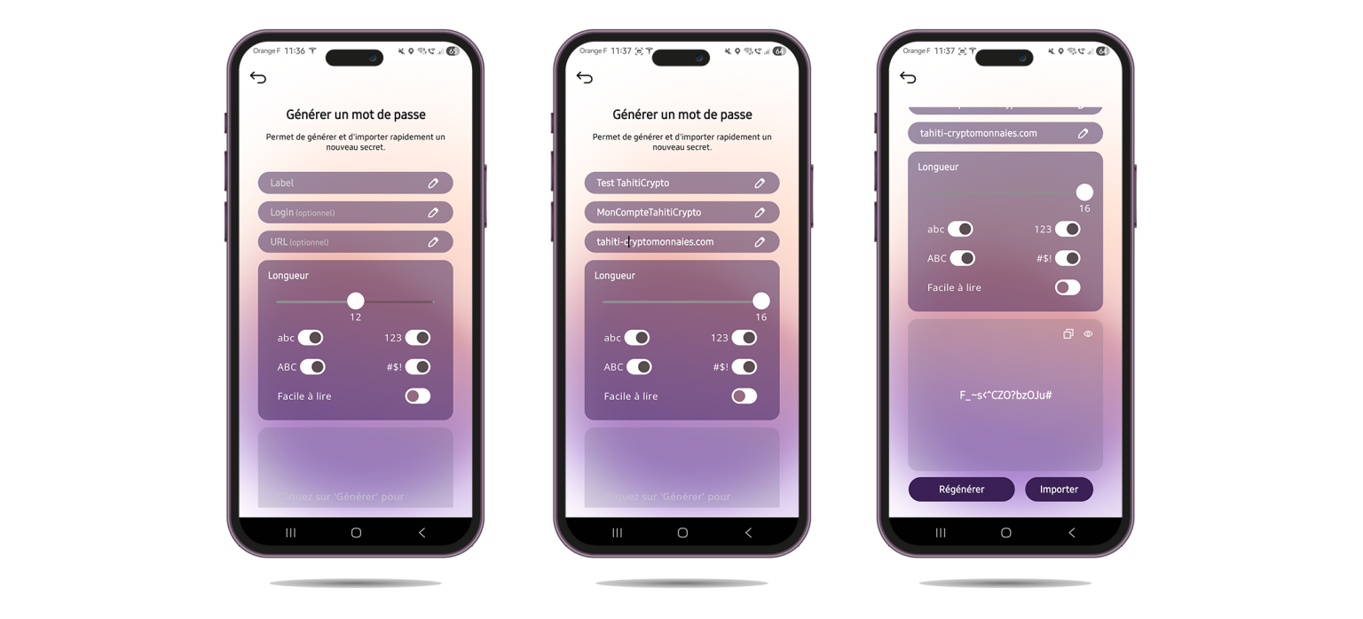 Choisir les paramètres de son mot de passe aléatoire via Seedkeeper.