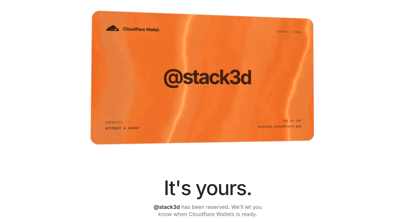 Page de réservation d'un identifiant Cloudflare.pay.