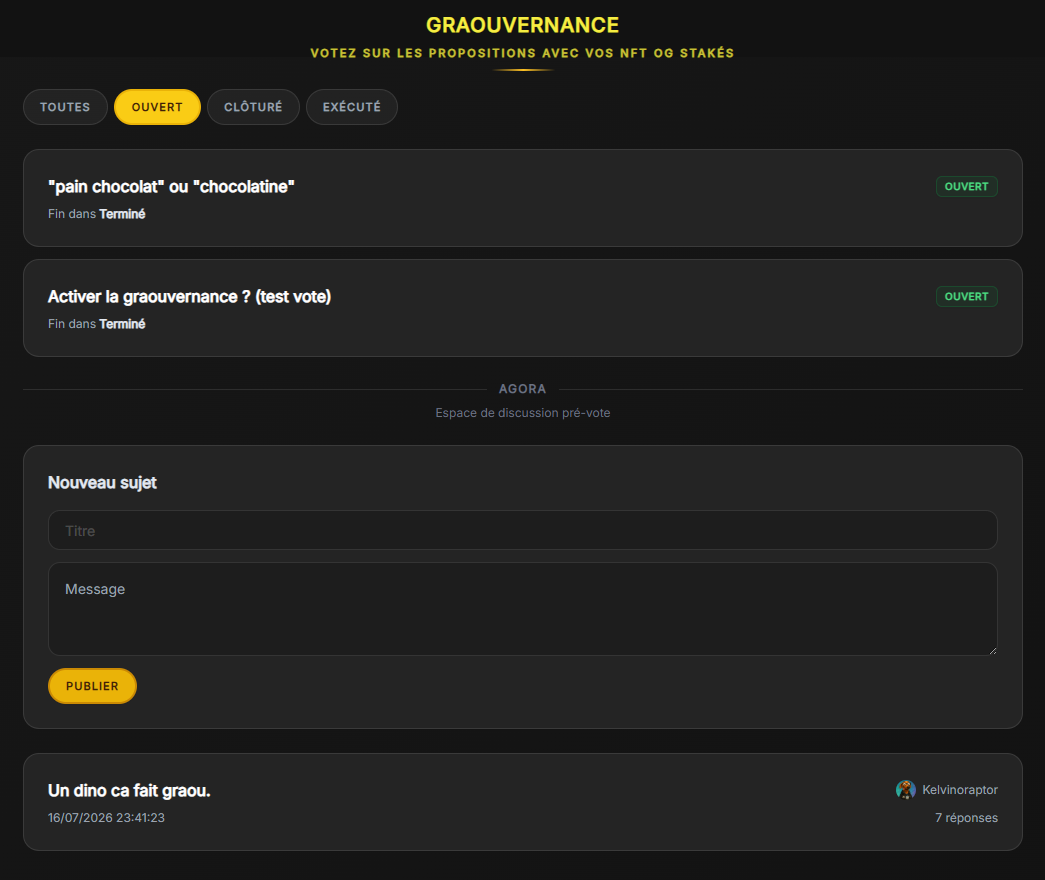 La GRAOUvernance sur la dApp DinoVox.