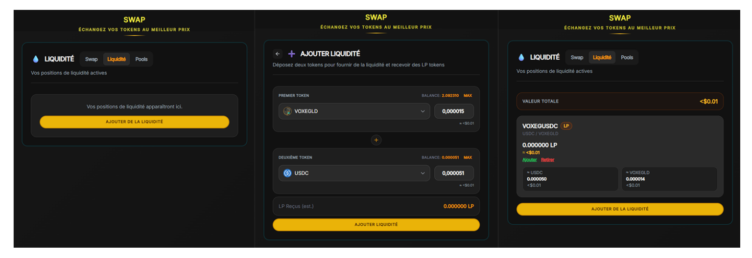 Pools de liquidité et LP tokens sur la dApp DinoVox.